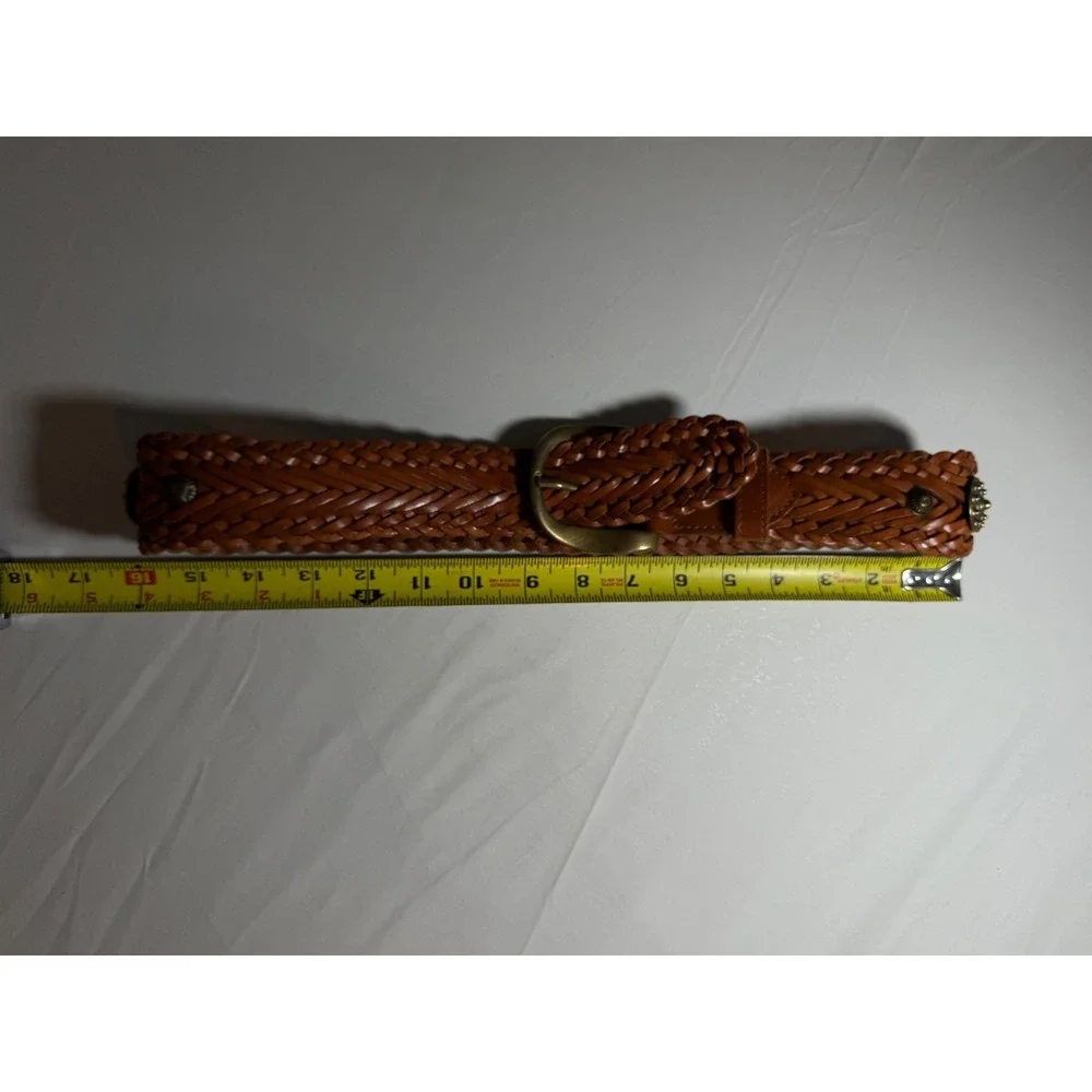 DKNY 90's Leather Braided Woven Belt Brown Brass Concho Studded M/L Western